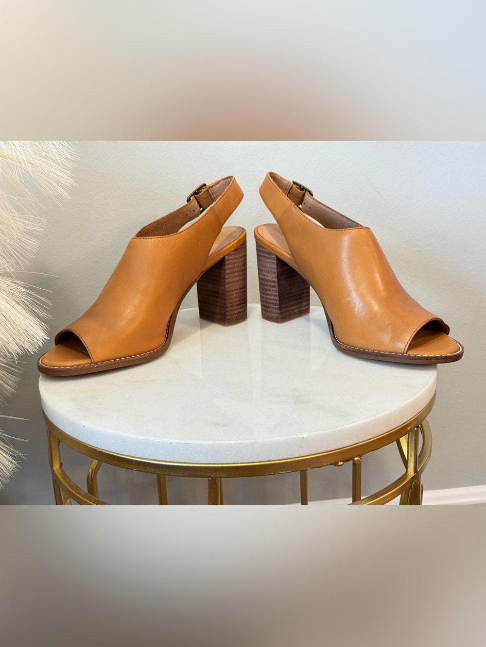 Madewell Cognac Slingback Open-Toe Block Heel Sandals Sz 10 - Picture 9 of 12